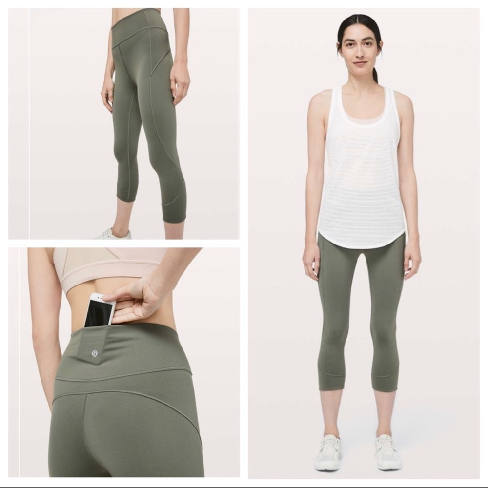 Lululemon In Movement Crop *Everlux 19" in Grey Sage, Size 8